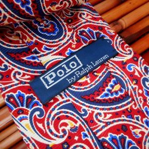 EUC POLO by RALPH LAUREN Red w/Bold, Colorful Paisleys 100% Silk Tie